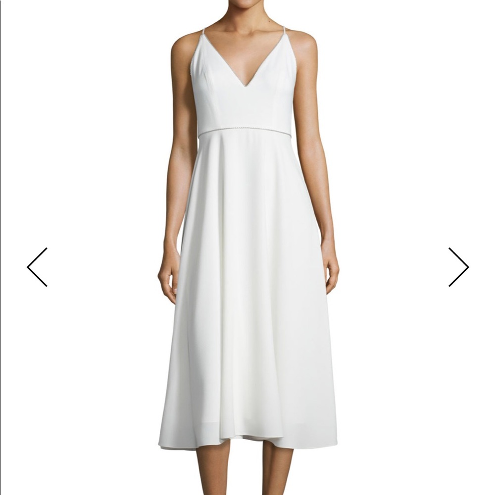 White Midi Dress with Silver Piping